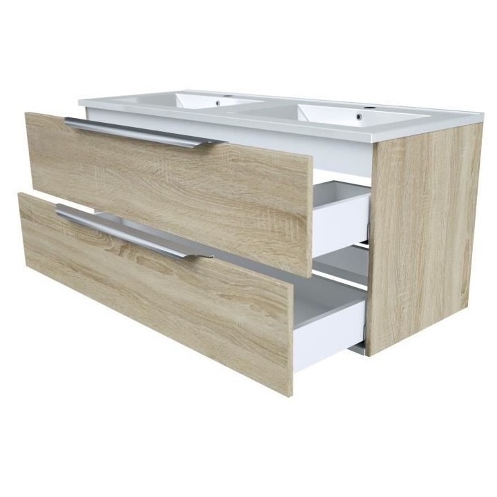 Ensemble Meuble salle de bain L 120 - Vasque + 2 tiroirs + miroir - D