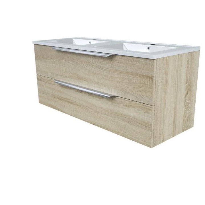 Ensemble Meuble salle de bain L 120 - Vasque + 2 tiroirs + miroir - D