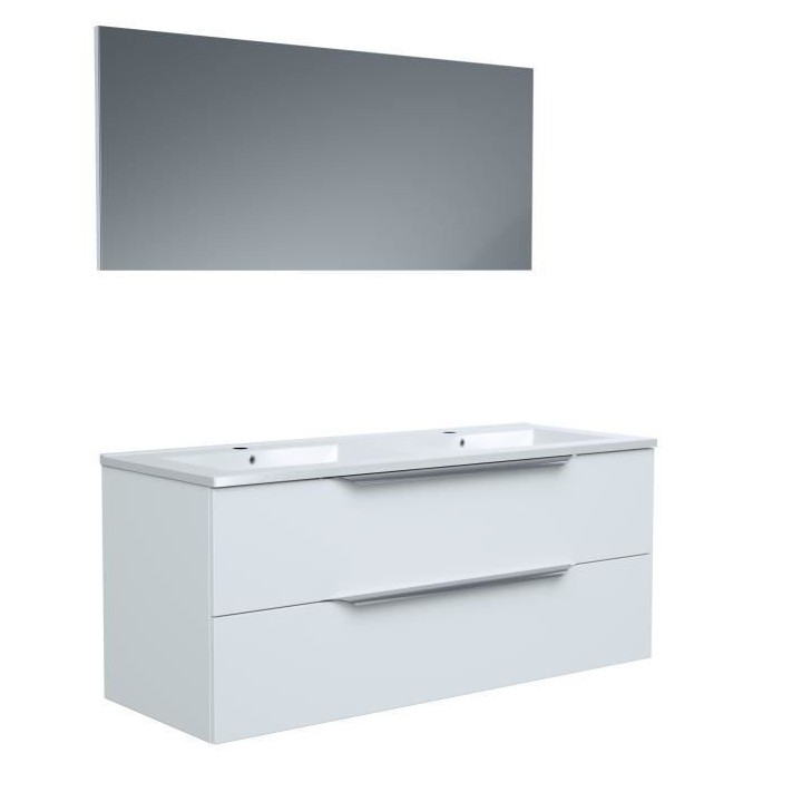 Ensemble Meuble salle de bain L 120 - Vasque + 2 tiroirs + miroir - Bl