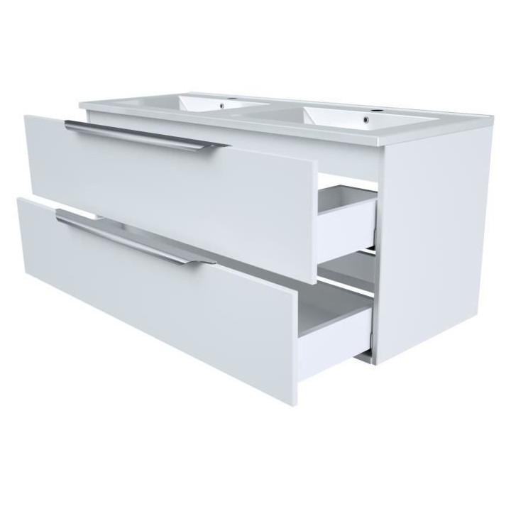 Ensemble Meuble salle de bain L 120 - Vasque + 2 tiroirs + miroir - Bl