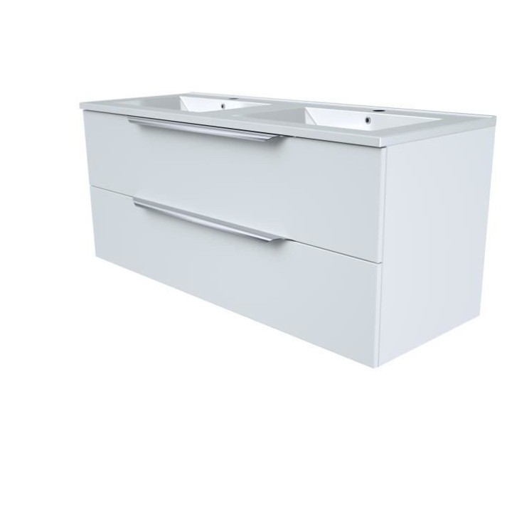 Ensemble Meuble salle de bain L 120 - Vasque + 2 tiroirs + miroir - Bl