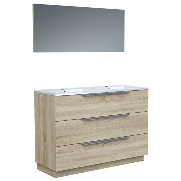 Ensemble Meuble salle de bain L 120 - Vasque + 3 tiroirs + miroir - D