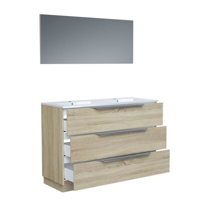 Ensemble Meuble salle de bain L 120 - Vasque + 3 tiroirs + miroir - D