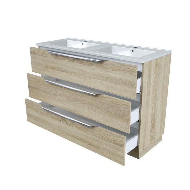 Ensemble Meuble salle de bain L 120 - Vasque + 3 tiroirs + miroir - D