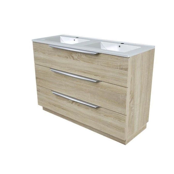 Ensemble Meuble salle de bain L 120 - Vasque + 3 tiroirs + miroir - D