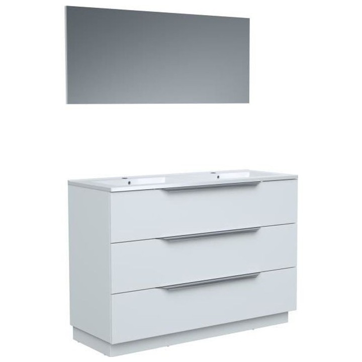 Ensemble Meuble salle de bain L 120 - Vasque + 3 tiroirs + miroir - Bl