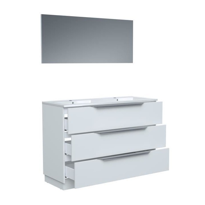 Ensemble Meuble salle de bain L 120 - Vasque + 3 tiroirs + miroir - Bl
