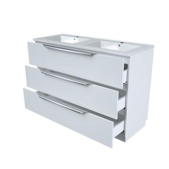 Ensemble Meuble salle de bain L 120 - Vasque + 3 tiroirs + miroir - Bl