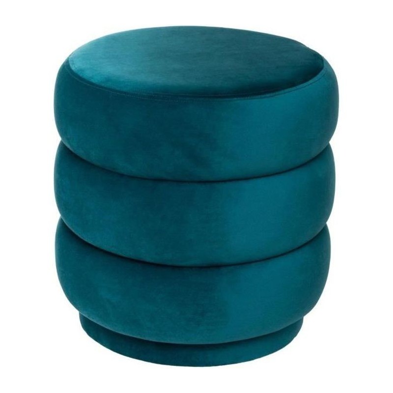 Pouf Duck Sinan en velours - Bleu canard - D 40 x H 40 cm