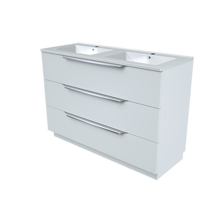 Ensemble Meuble salle de bain L 120 - Vasque + 3 tiroirs + miroir - Bl