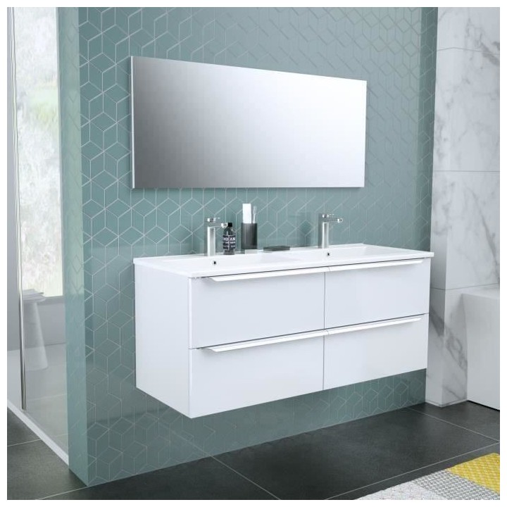 ZOOM meuble de salle de bain double vasque avec miroir L 120cm - 4 tir