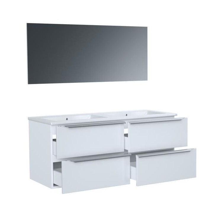 ZOOM meuble de salle de bain double vasque avec miroir L 120cm - 4 tir