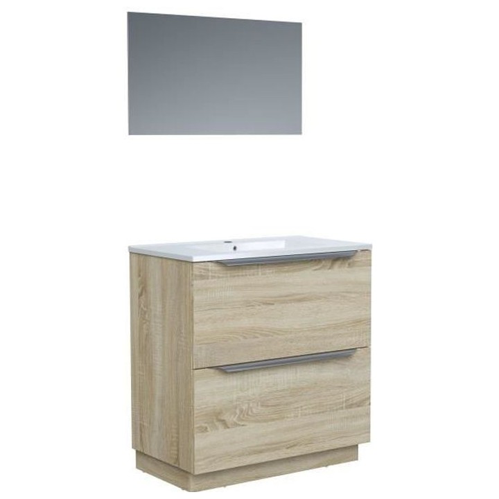 Ensemble Meuble salle de bain sur socle L 80 - Vasque + 2 tiroirs + mi