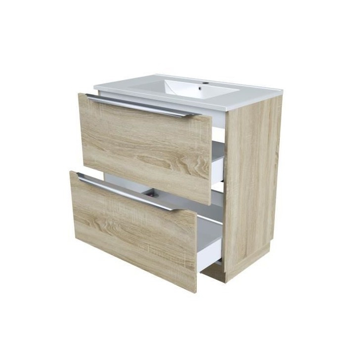 Ensemble Meuble salle de bain sur socle L 80 - Vasque + 2 tiroirs + mi