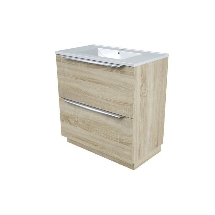 Ensemble Meuble salle de bain sur socle L 80 - Vasque + 2 tiroirs + mi