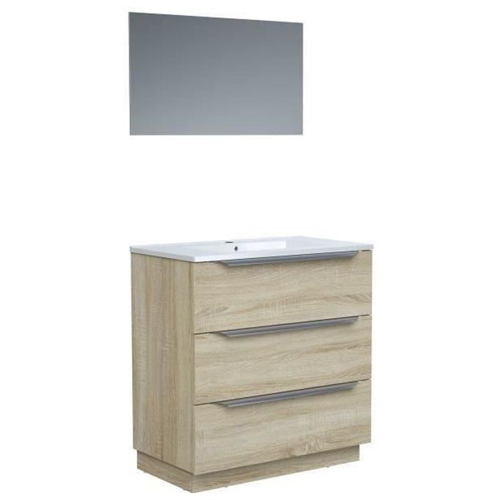 Ensemble Meuble salle de bain sur socle L 80 - Vasque + 3 tiroirs + mi