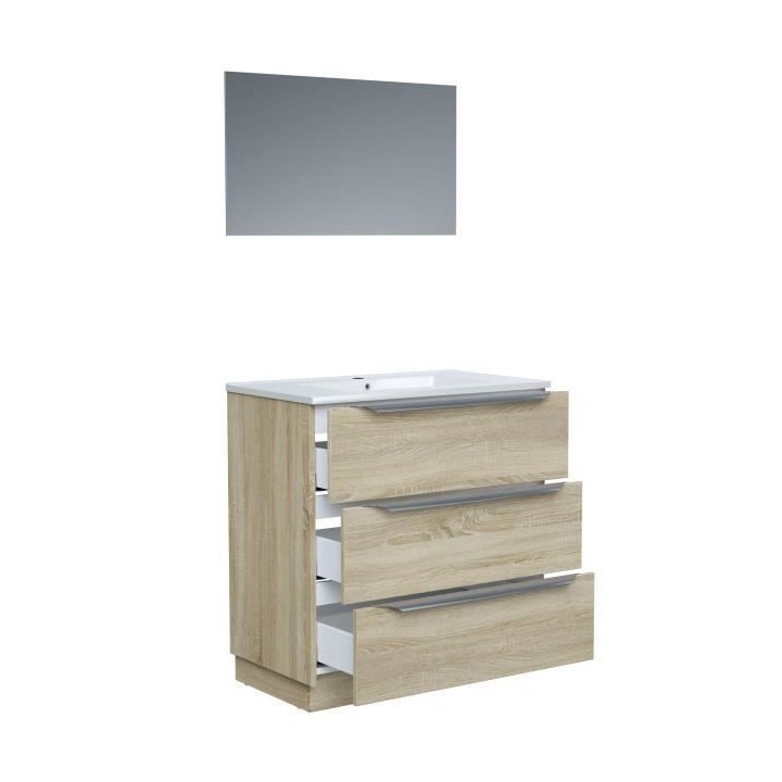 Ensemble Meuble salle de bain sur socle L 80 - Vasque + 3 tiroirs + mi