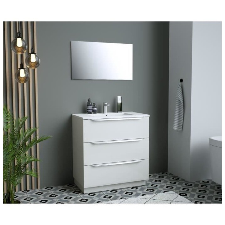 Ensemble Meuble salle de bain sur socle L 80 - Vasque + 3 tiroirs + mi