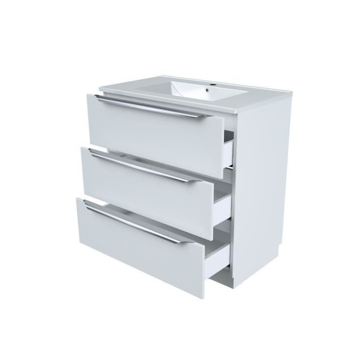 Ensemble Meuble salle de bain sur socle L 80 - Vasque + 3 tiroirs + mi