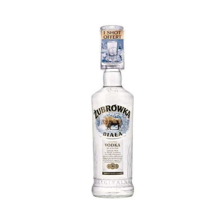 Zubrowka Biala - Vodka Pologne - 37,5%vol - 70cl - Avec Shooter