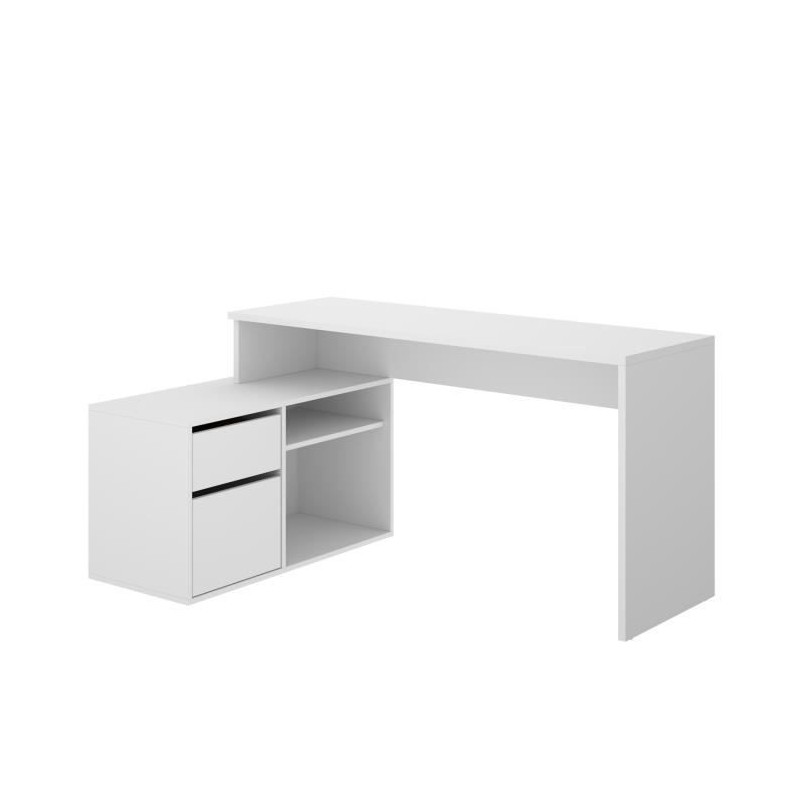 Bureau d'angle reversible 1 tiroir + 1 porte - Blanc - L 139 x P 92 x H 75 cm - ROX