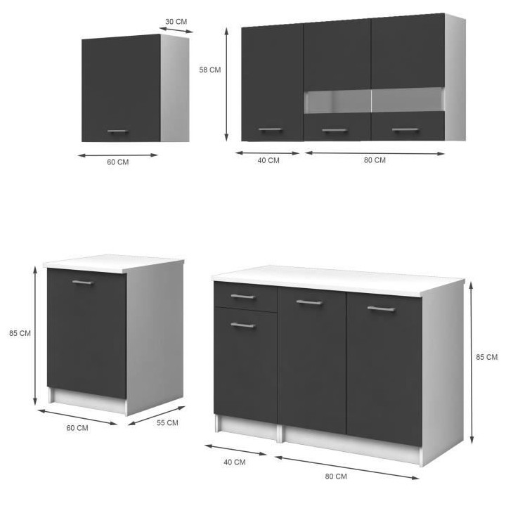 EXTRA Cuisine Complete avec plan de travail L 240 cm - 6 éléments -