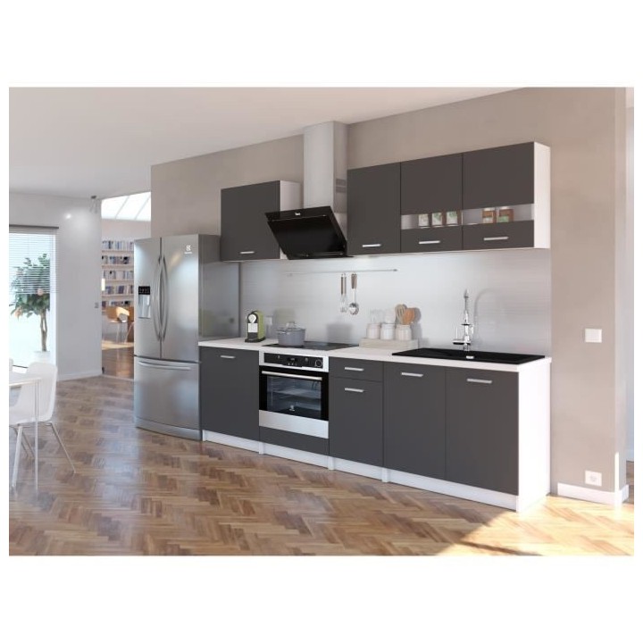 EXTRA - Cuisine complete L 240cm - 7 éléments - Gris Mat