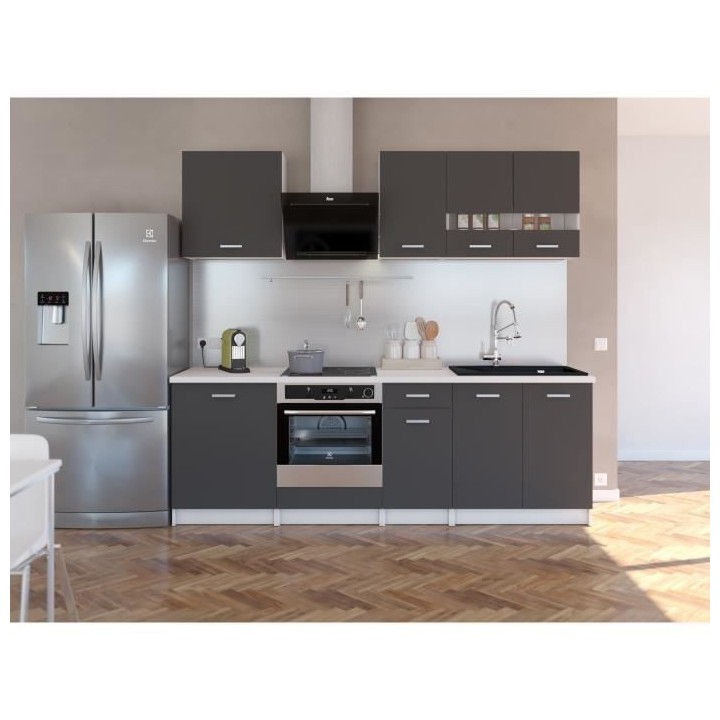 EXTRA - Cuisine complete L 240cm - 7 éléments - Gris Mat