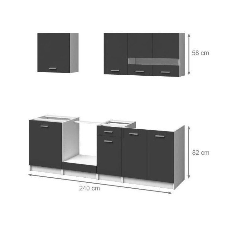 EXTRA - Cuisine complete L 240cm - 7 éléments - Gris Mat