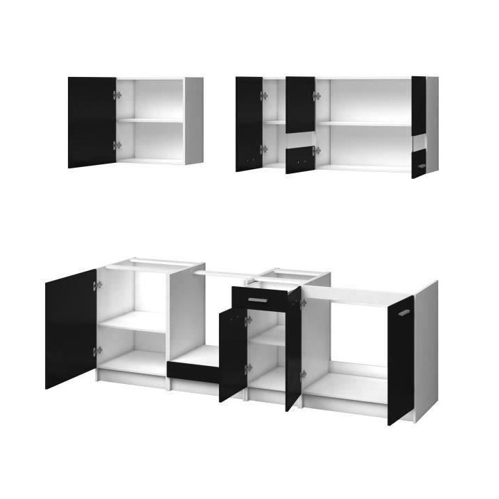 EXTRA - Cuisine complete L 240cm - 7 éléments - Noir Mat