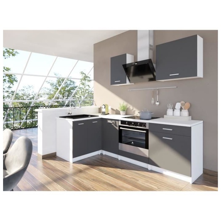 EXTRA - Cuisine complete d'angle L 240cm - Angle réversible - Gris Ma