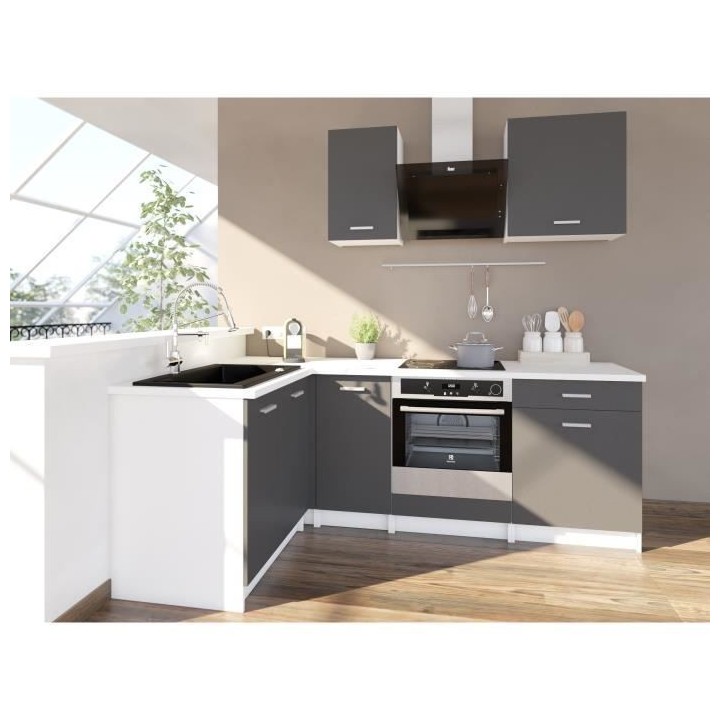EXTRA - Cuisine complete d'angle L 240cm - Angle réversible - Gris Ma