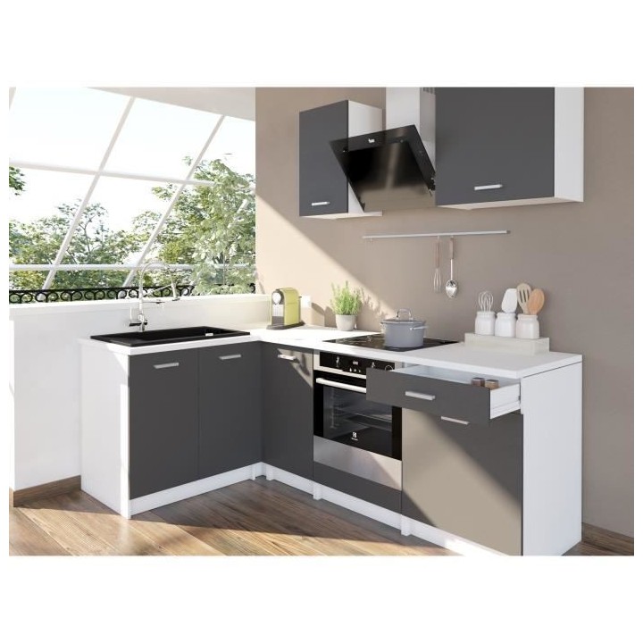 EXTRA - Cuisine complete d'angle L 240cm - Angle réversible - Gris Ma