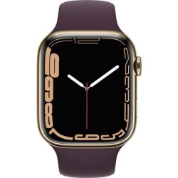 Apple Watch Series 7 GPS + Cellular - 45mm - Boîtier Gold Stainless Steel - Bracelet Dark Cherry Sport Band