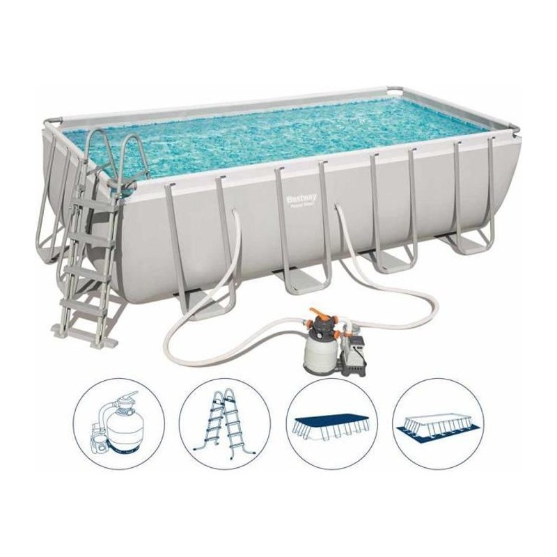 Kit Piscine hors sol tubulaire BESTWAY - Power steel™ - 488 x 244 x 122 cm - Rectangulaire (Filtre a sable, échelle, diffuseu