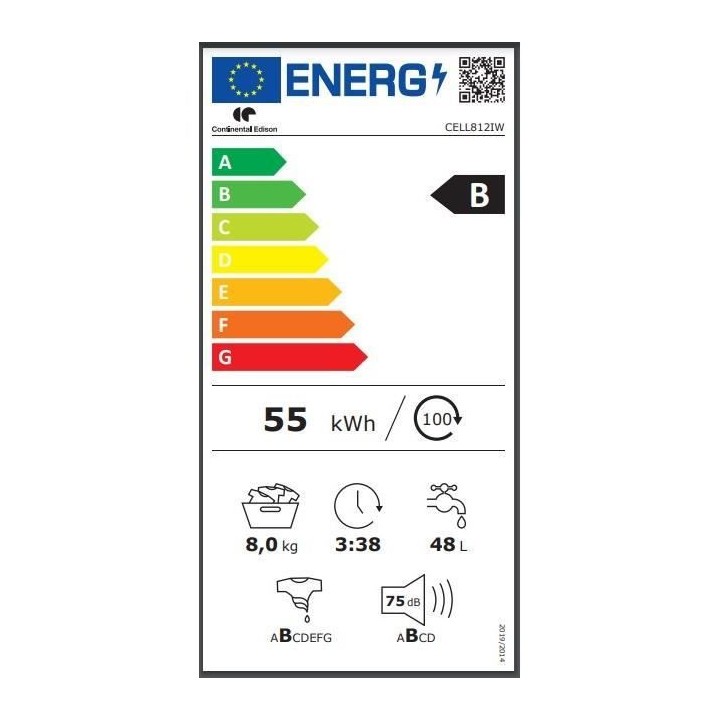 Lave-linge hublot CONTINENTAL EDISON CELL812IW - 8 kg – Moteur induc