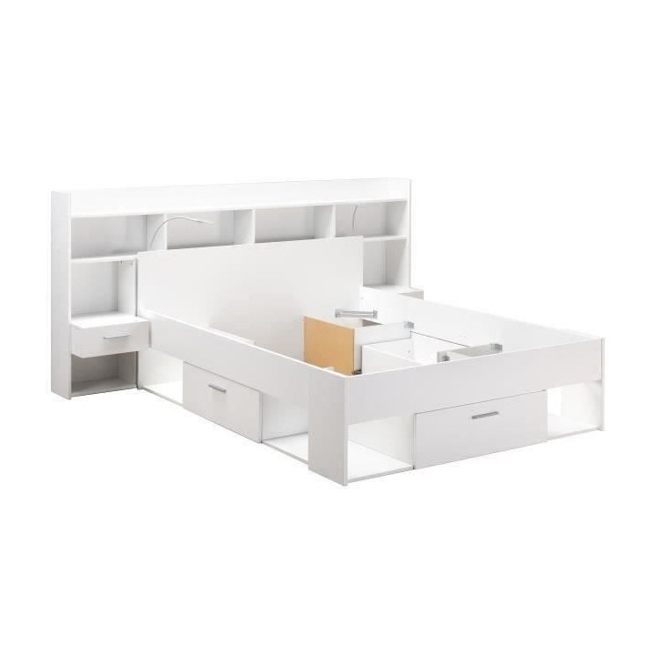 CHICAGO Ensemble lit adulte 140 x 190/200 cm + Tete de lit avec rangem