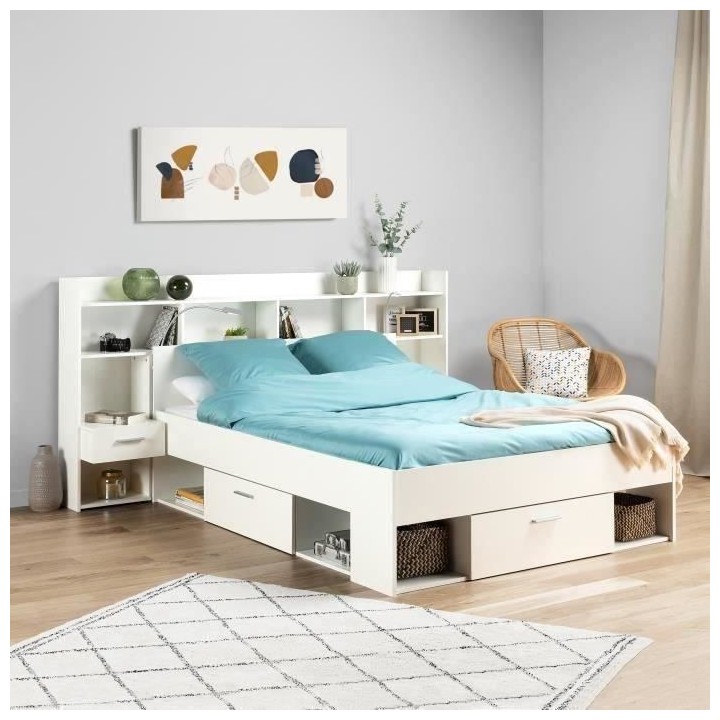 CHICAGO Ensemble lit adulte 140 x 190/200 cm + Tete de lit avec rangem