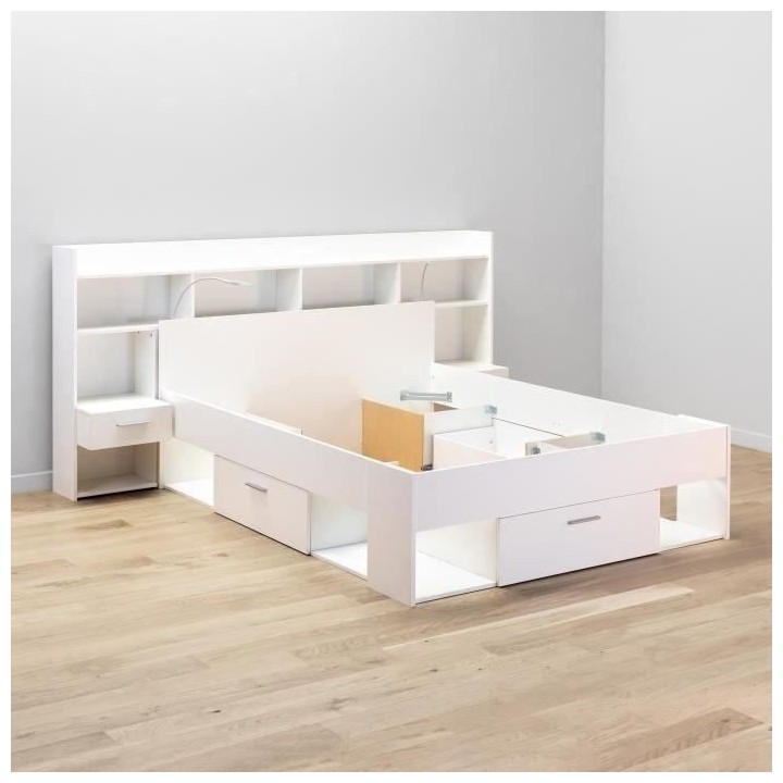 CHICAGO Ensemble lit adulte 140 x 190/200 cm + Tete de lit avec rangem