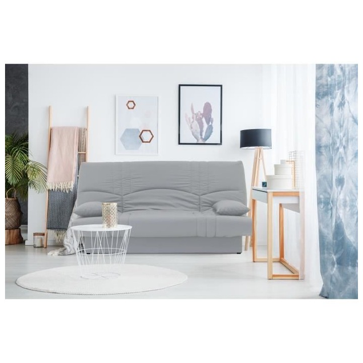 Banquette clic clac 3 places - Tissu gris clair - Style Contemporain -