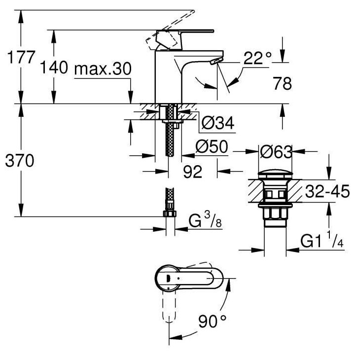GROHE Mitigeur monocommande Lavabo Taille S Get Chromé 23586000