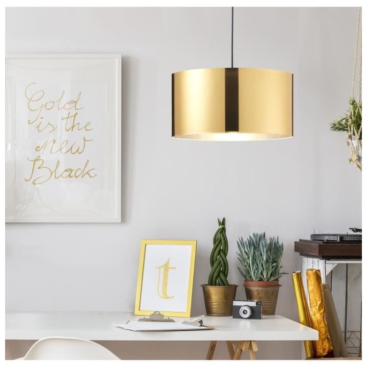 Suspension SHIRA - Tissu - Cylindrique - Doré - 40 x 25cm