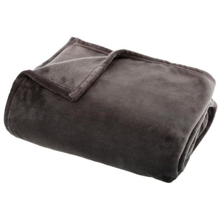 Plaid flanel uni - 180 x 230 cm - Gris foncé