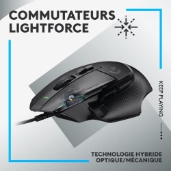 Logitech - G502 X Souris Gaming Filaire - LIGHTFORCE boutons primaires hybrides optique-mécanique, capteur gaming HERO 25K - No