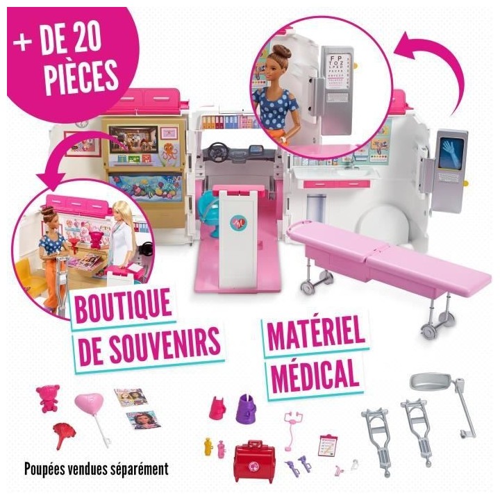 BARBIE - Véhicule Médical transformable en hôpital avec accessoires
