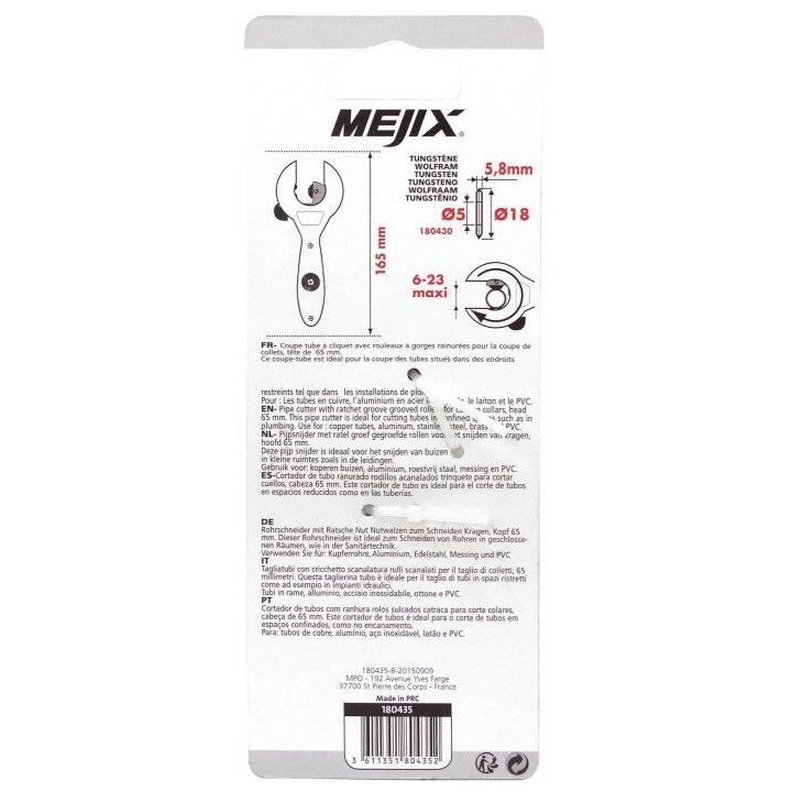 MEJIX Coupe tubes a cliquets - Ø 6 a 23 mm