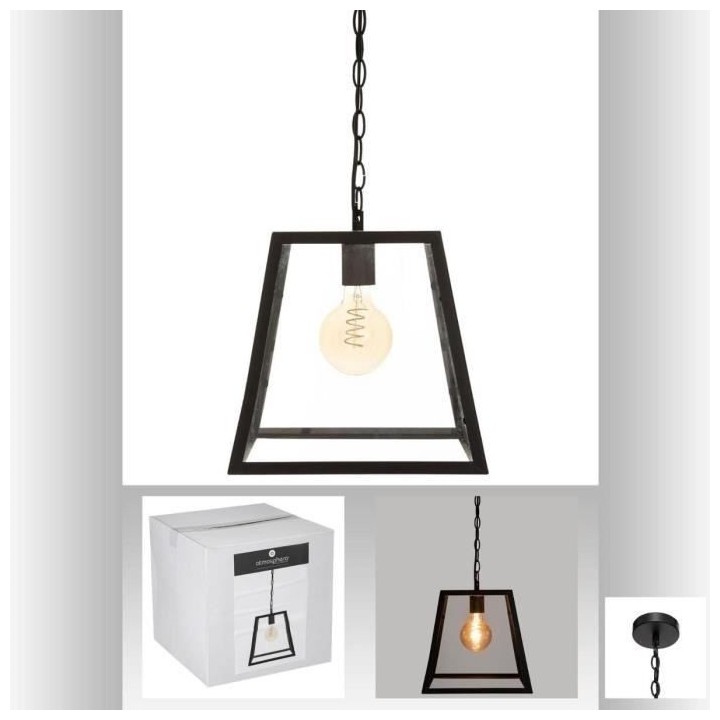 Suspension Metal Verre - Poe - Noir - 30 cm