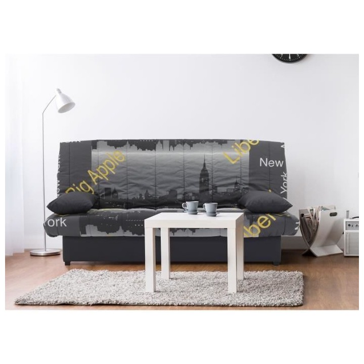 Banquette clic clac 3 places - Motif New York jaune - Style Contempora