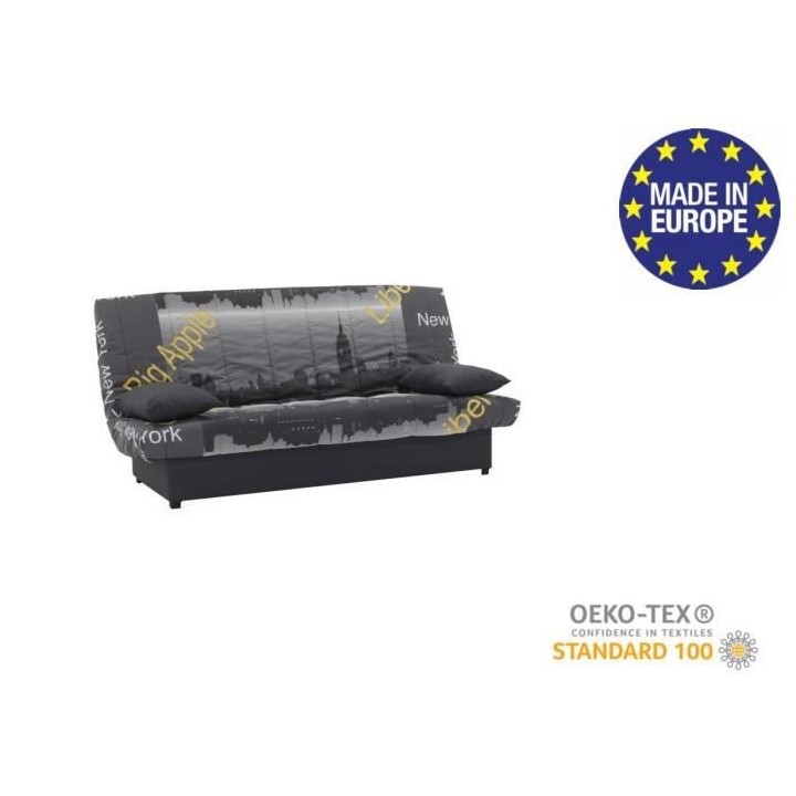 Banquette clic clac 3 places - Motif New York jaune - Style Contempora