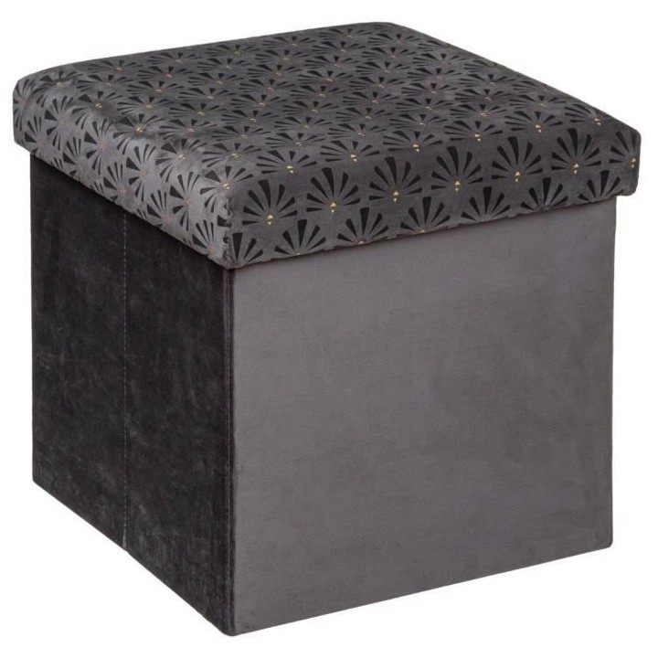 LIAM Pouf pliant - Velours - 38 x 38 cm - Gris galet